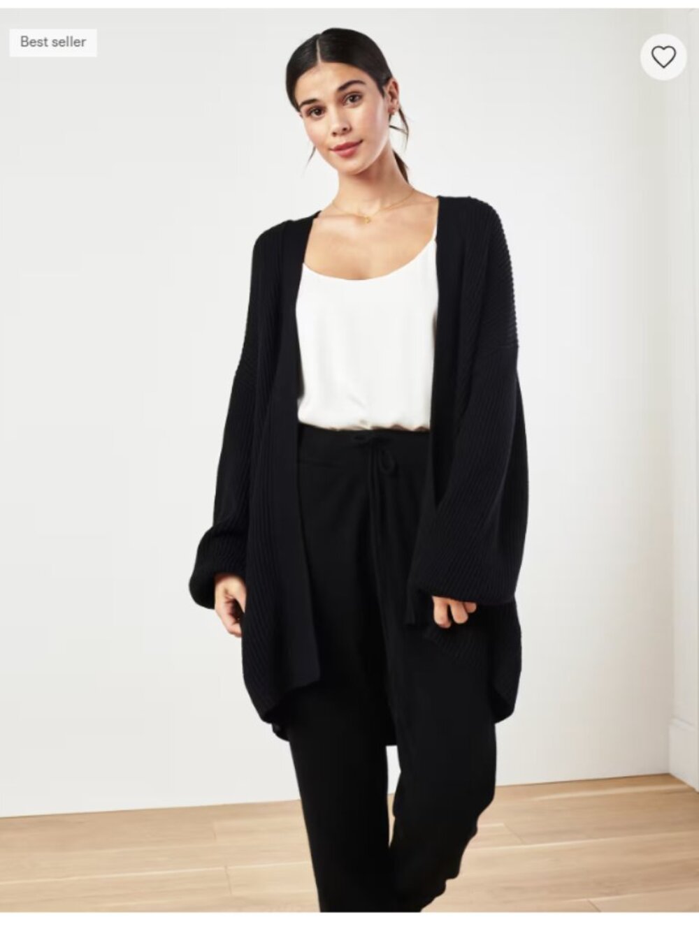 Quince 100% Organic Cotton - Cozy Open-Front Black Ribbed Cardigan